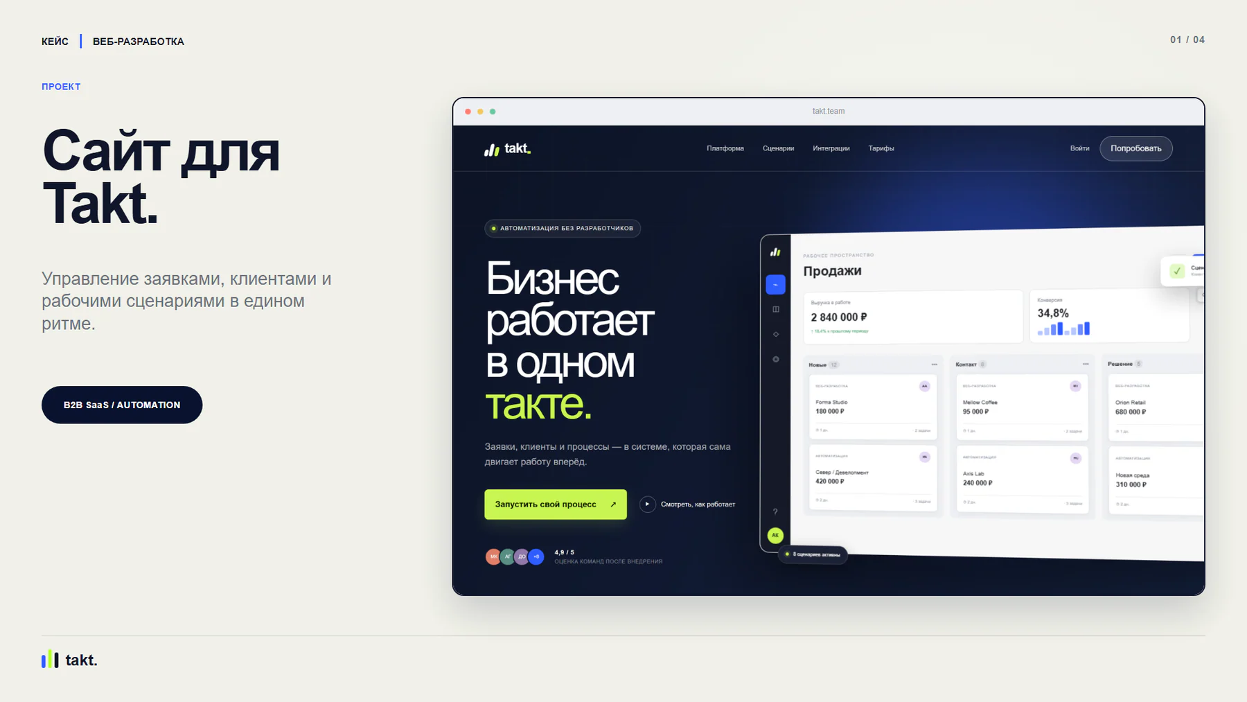 Takt — продуктовый сайт B2B-платформы